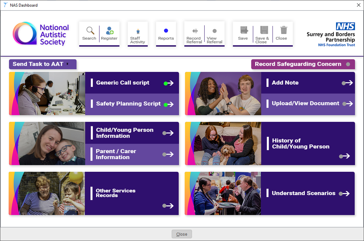 National Autistic Society partner dashboard from the original project
