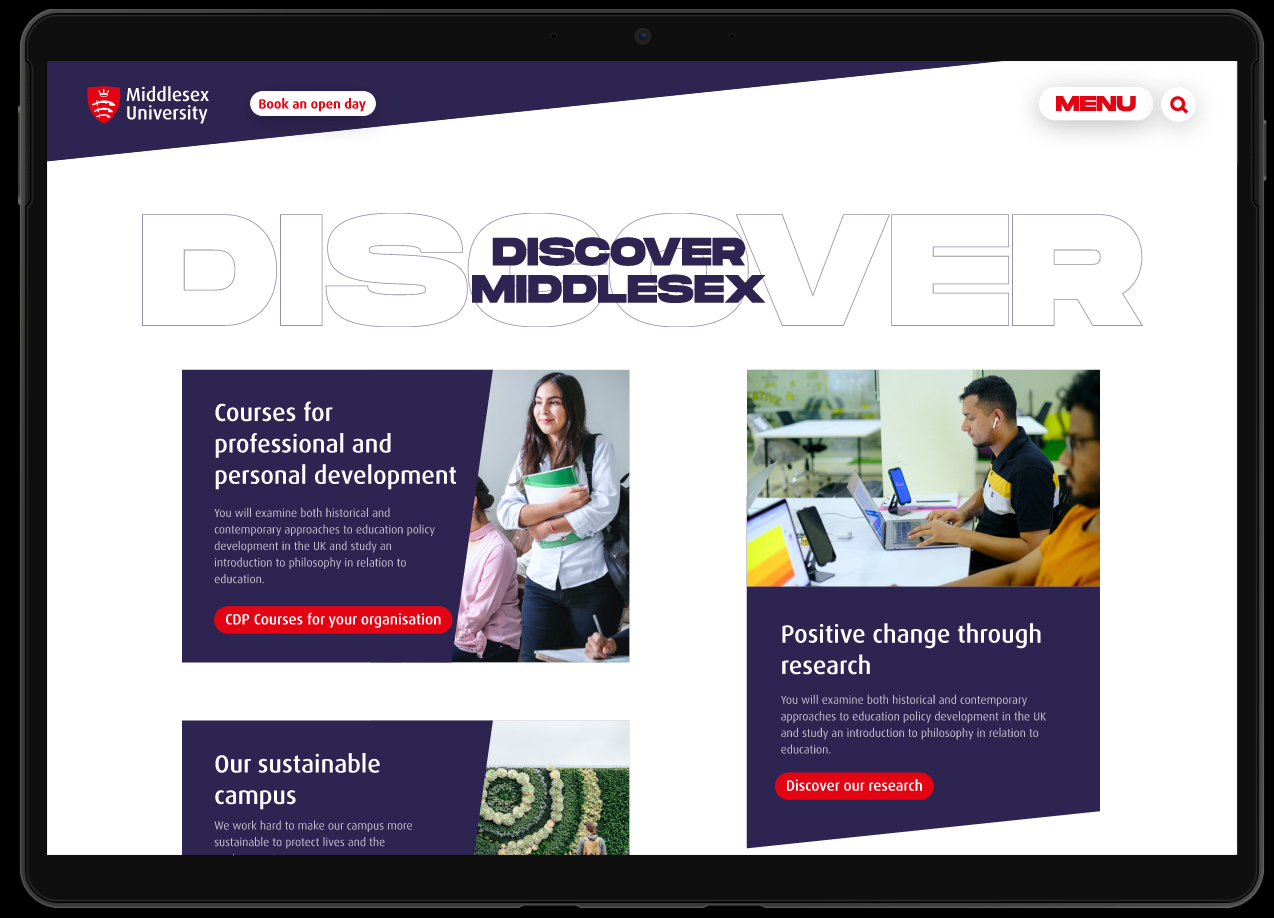 Original Discover Middlesex desktop website design